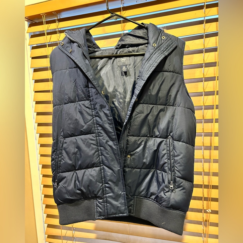 Gap Navy Blue Fuzzy Hooded Vest